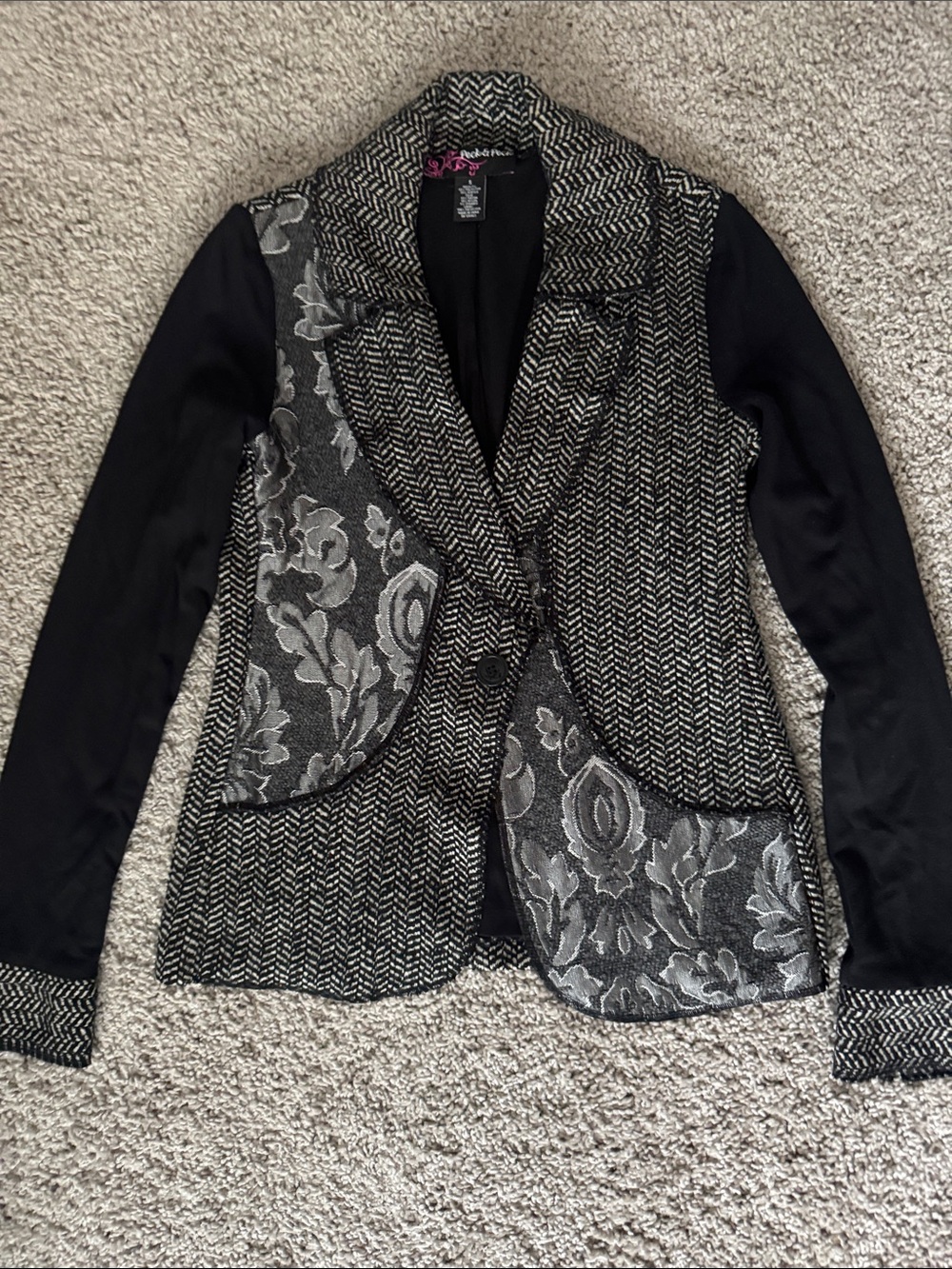 Desigual Black & Gray Mixed-Texture Blazer Jacket